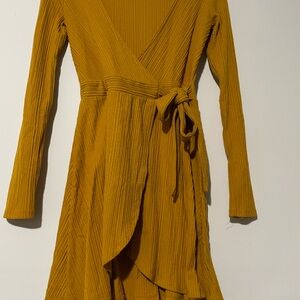 Elegant Mustard Wrap Dress
